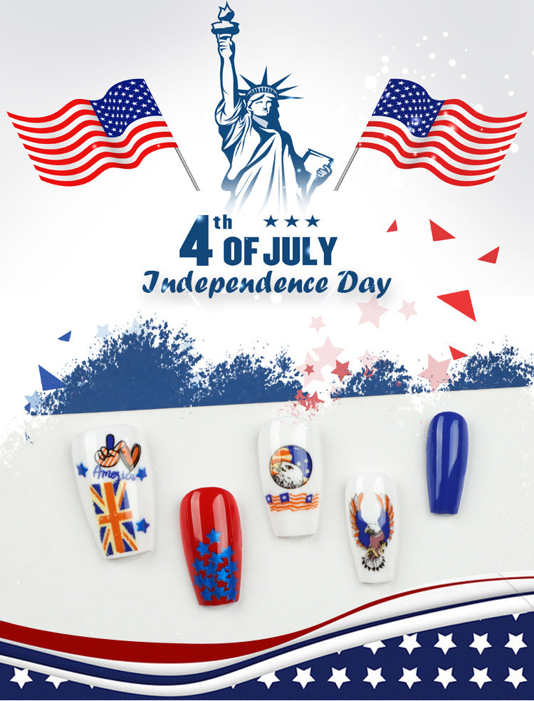 Wholesale 24 Pieces/box American Independence Day Short Wearable Press-on Nails Kits ACC-NS-LeFan007