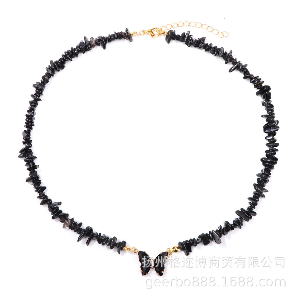 Wholesale Natural Color Stone Handmade Crystal Butterfly Pendant Necklaces ACC-NE-GEB001