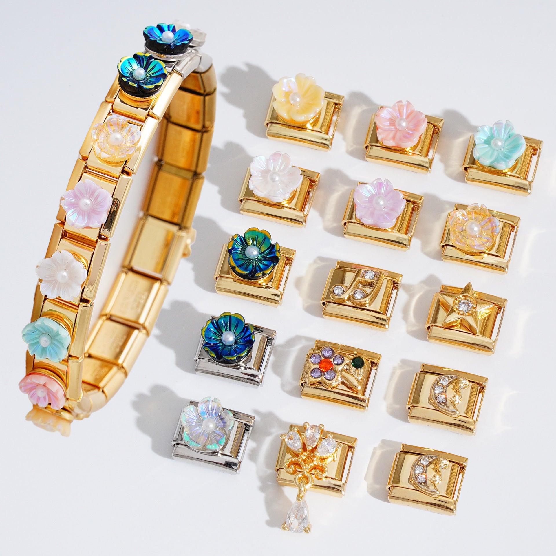 Wholesale Italian Charm Bracelet 9mm DIY Splicing Flower Series Stainless Steel Composable Bracelet