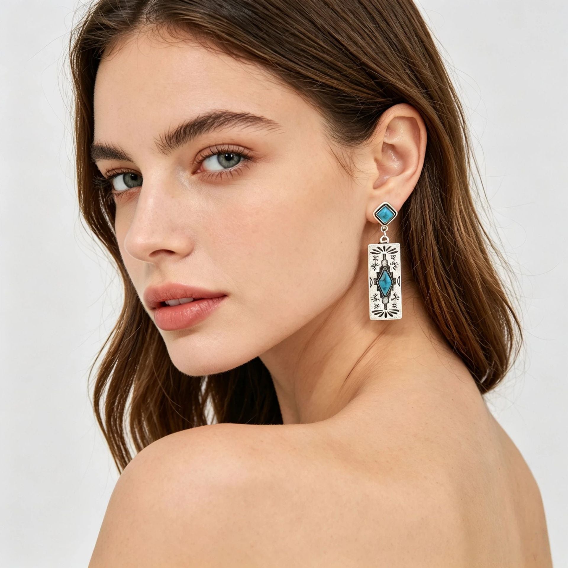 Wholesale Zinc Alloy Turquoise Boho Earrings Geometric Design Fashion Accessory For Women Trendy Gift