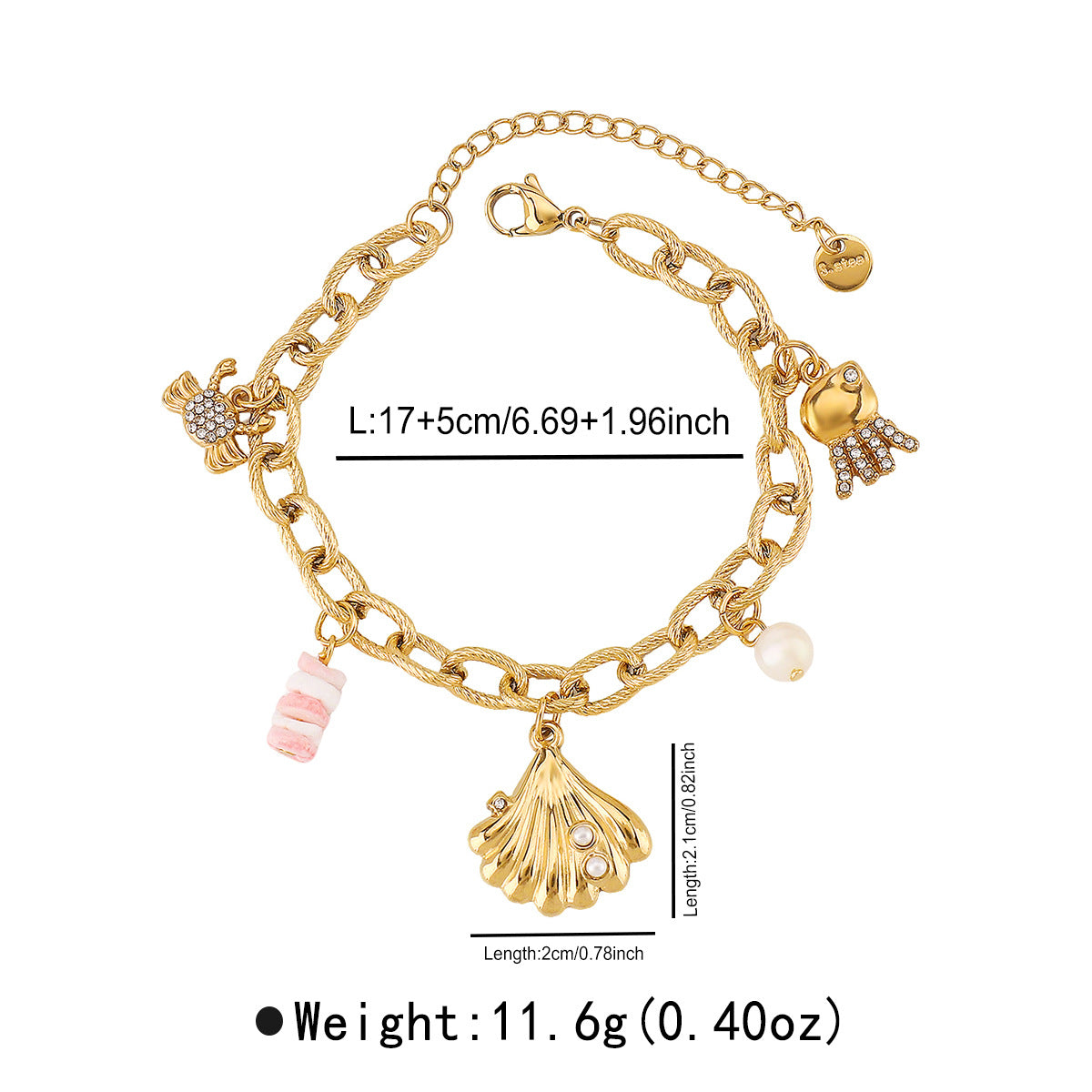 Wholesale Ocean Series Summer Vacation Style Seaside Beach Seahorse Conch Shell Pendant Stainless Steel Bracelet for Women