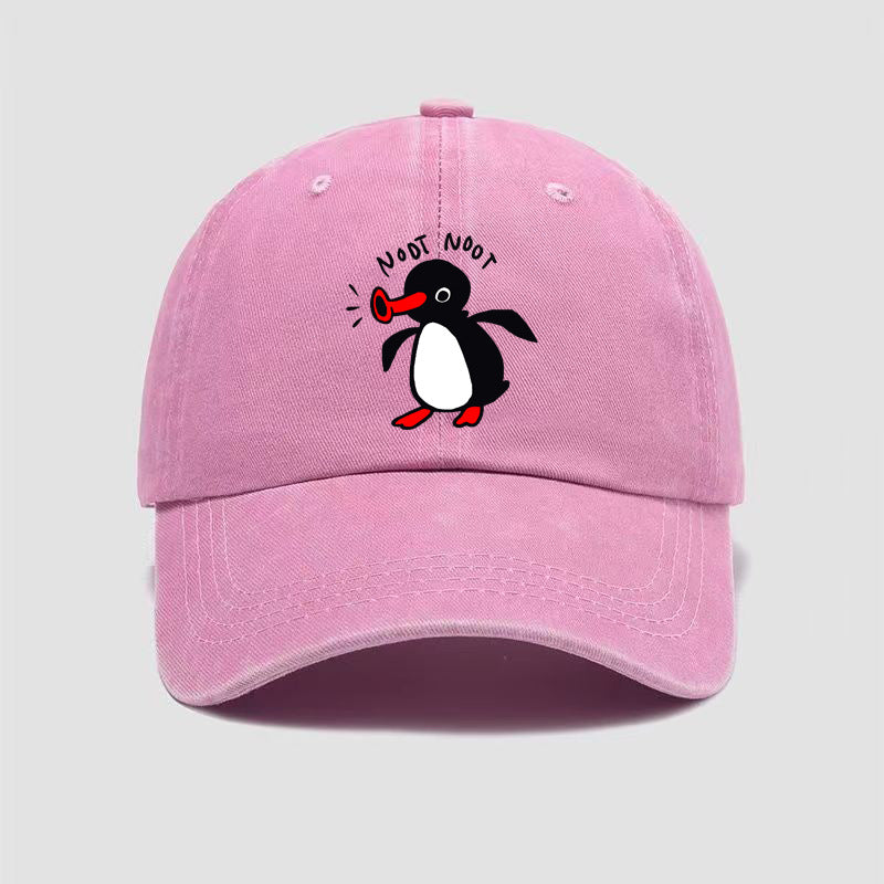 Wholesale  Curved Brim Washed Cotton Cartoon Print Penguin Baseball Cap