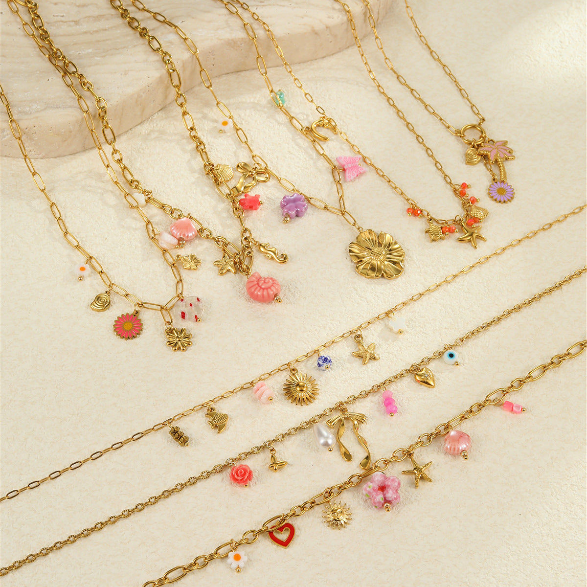 Wholesale Ocean Style Vacation Beach Conch Flower Stainless Steel Necklace