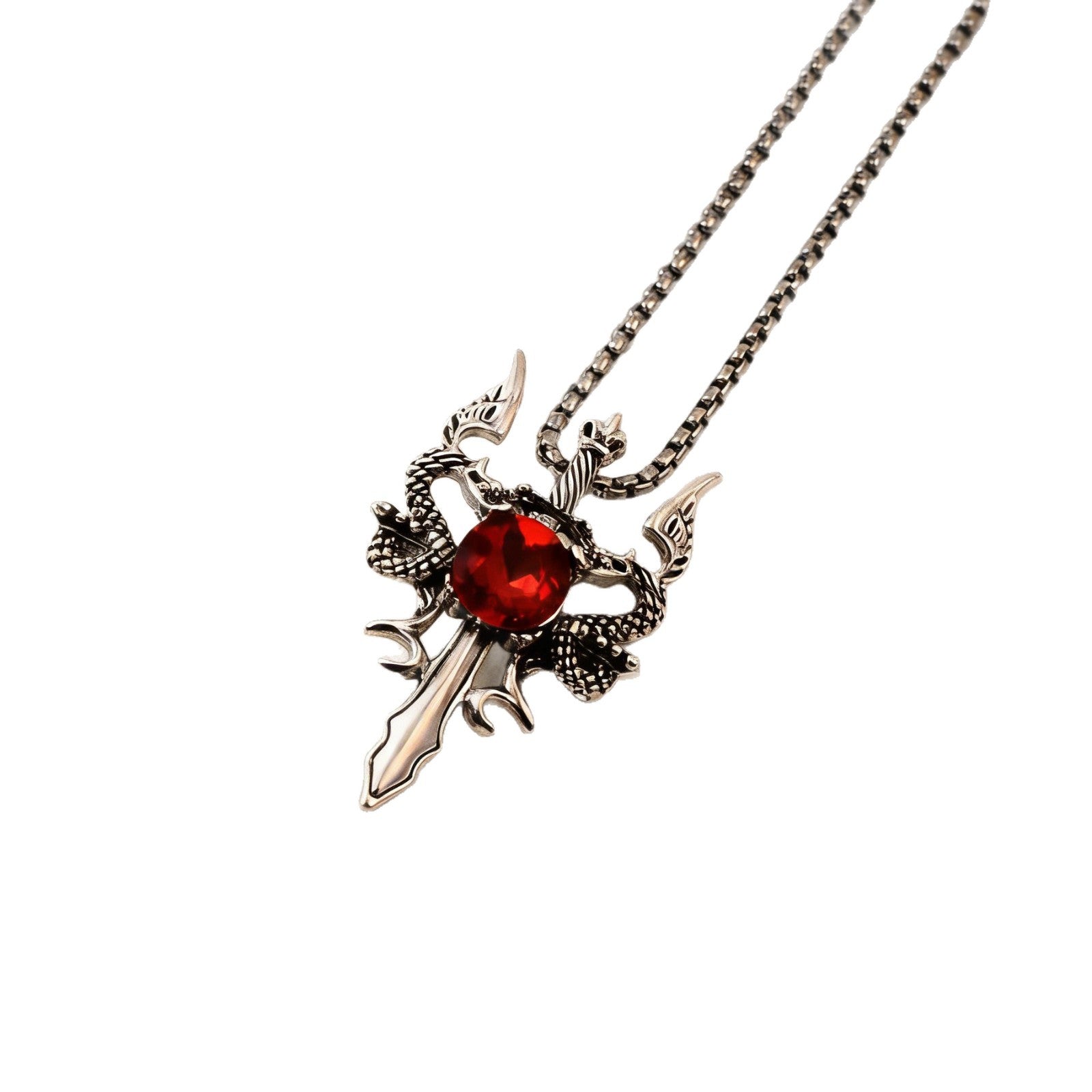 Wholesale Vintage Double Dragon Cross Pendant Necklace,  Trendy Zinc Alloy Jewelry Accessory for Layering