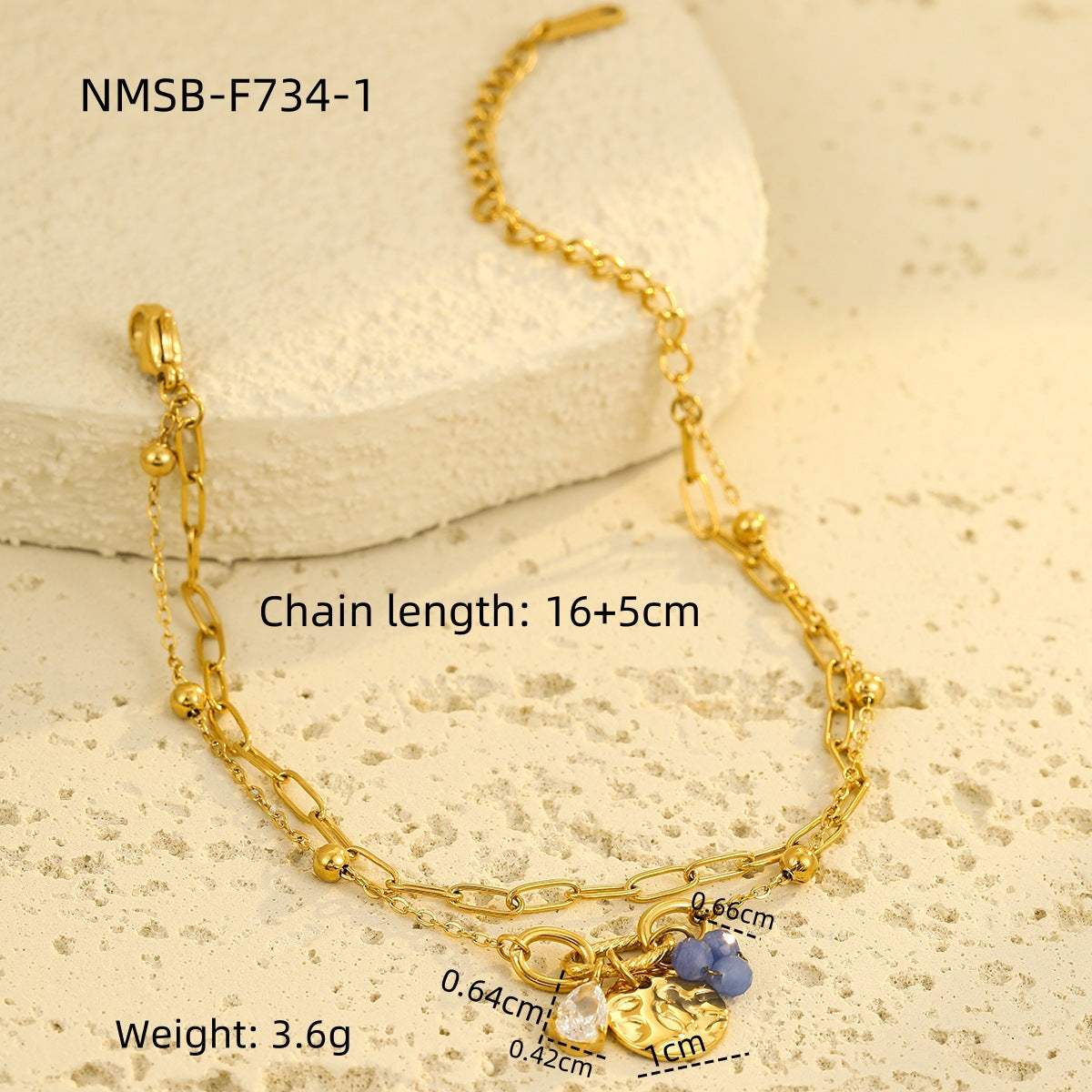 Wholesale Light Luxury  Stainless Steel Bracelet Water Drops Zircon Pearl Pendant  Bracelet Jewelry