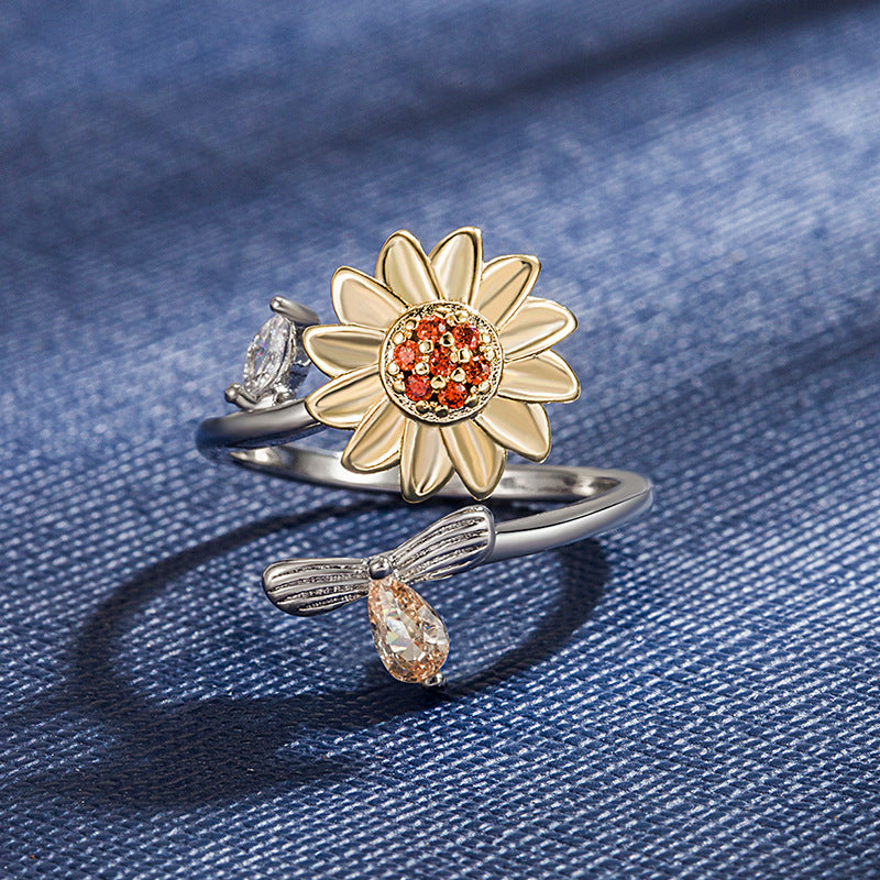 Wholesale  Rotating Ring Flower Shape Electroplated Copper Ring