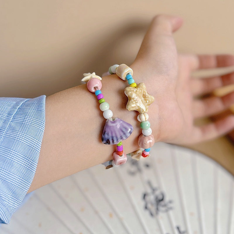 Wholesale Ceramic Beaded Bracelet Hand Knitted Flower Design Fashion Jewelry Accessory for Women Travel Gift
