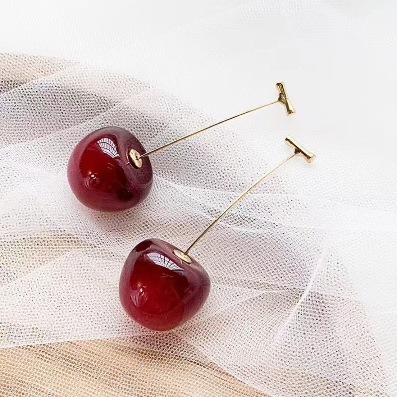 Wholesale Trendy Dark Red Cherry Fruit Earrings Women S Round Stud Earrings Alloy Electroplated Sweet Everyday Jewelry Accessory For Resale