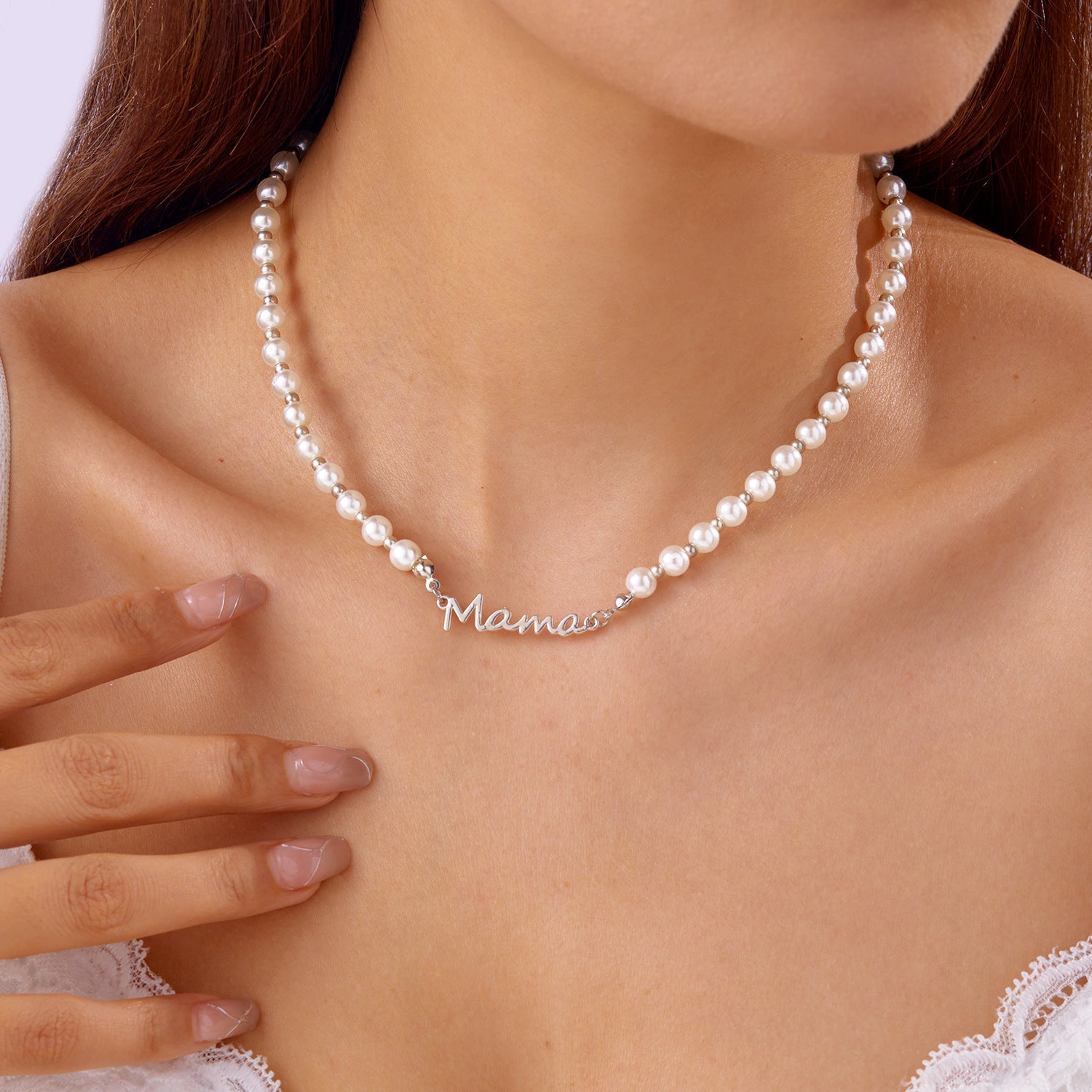 Wholesale Mother's Day Letters Mama Pearl Necklace Bracelet suit