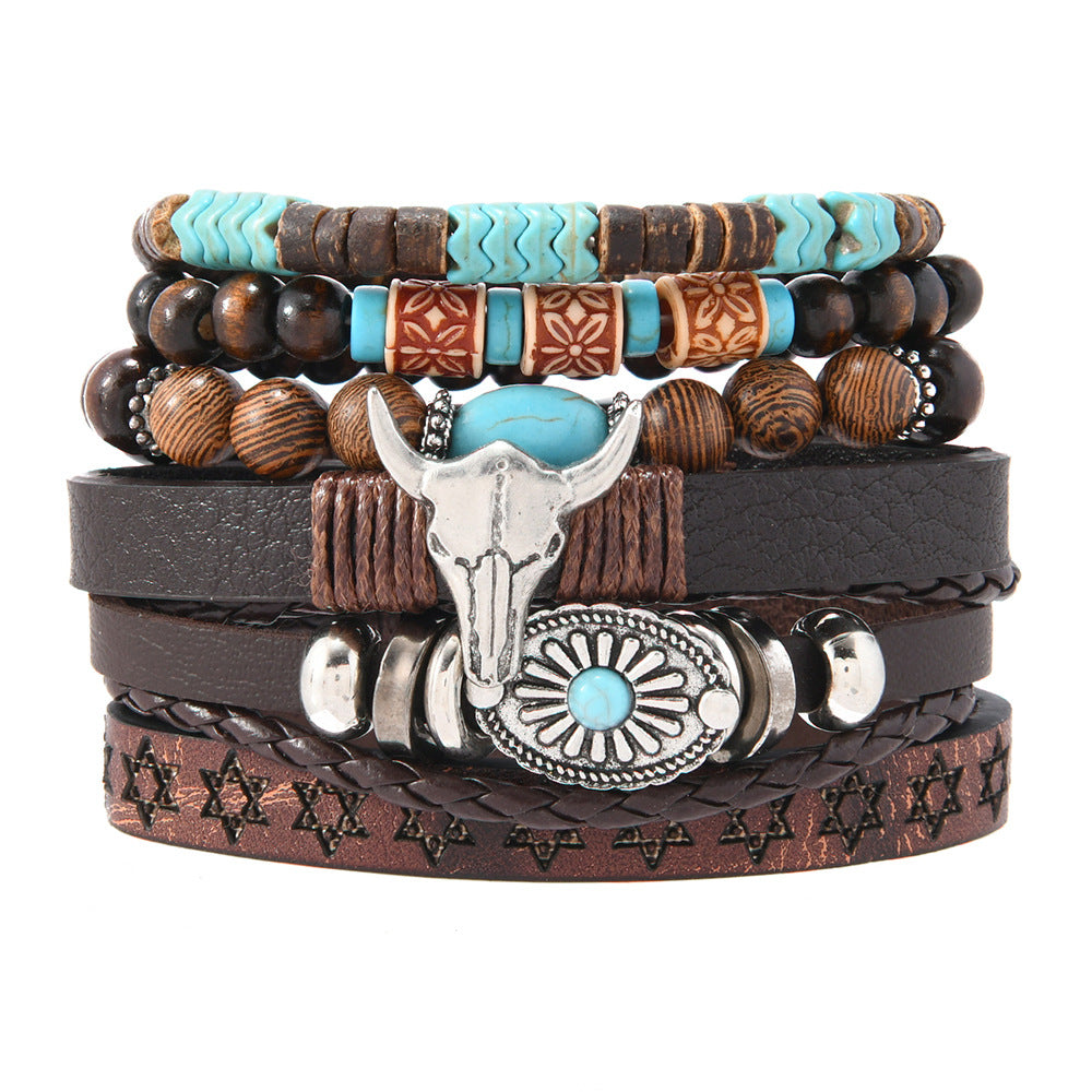 Wholesale Skull Niutou Zinc Alloy Accessories 6-piece Cowhide Bracelet