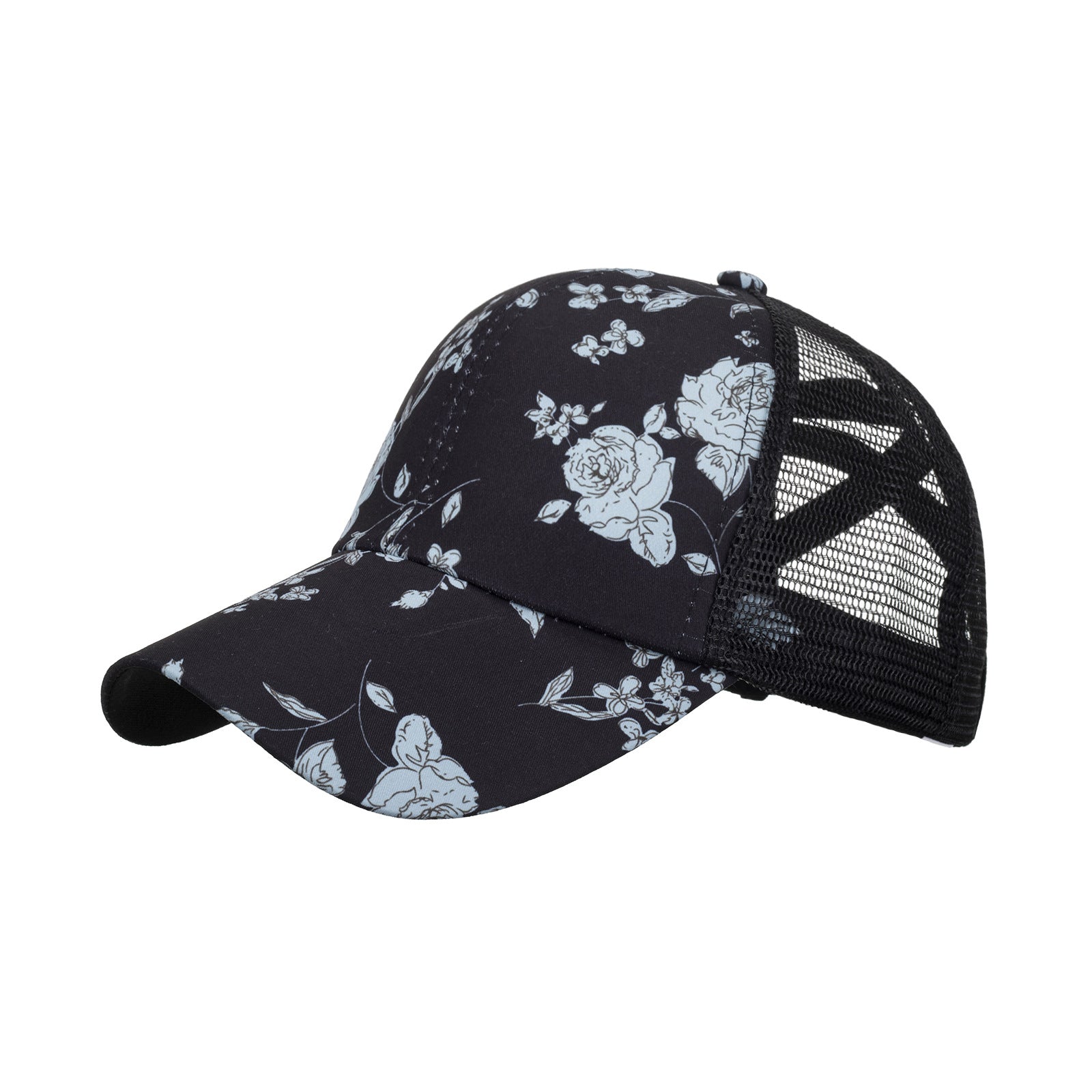 Wholesale Stylish Black Print Cross Baseball Hat Curved Brim Summer Sun Cap For Everyday Wear Boutique Resale
