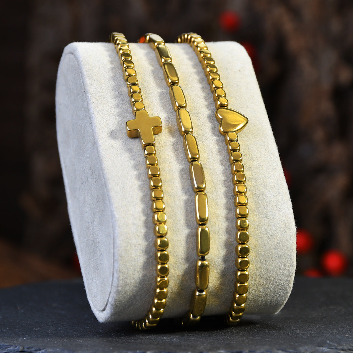 Wholesale  Cross Gold Bead Bracelet Stacked Style Fashion Accessory for Everyday Wear