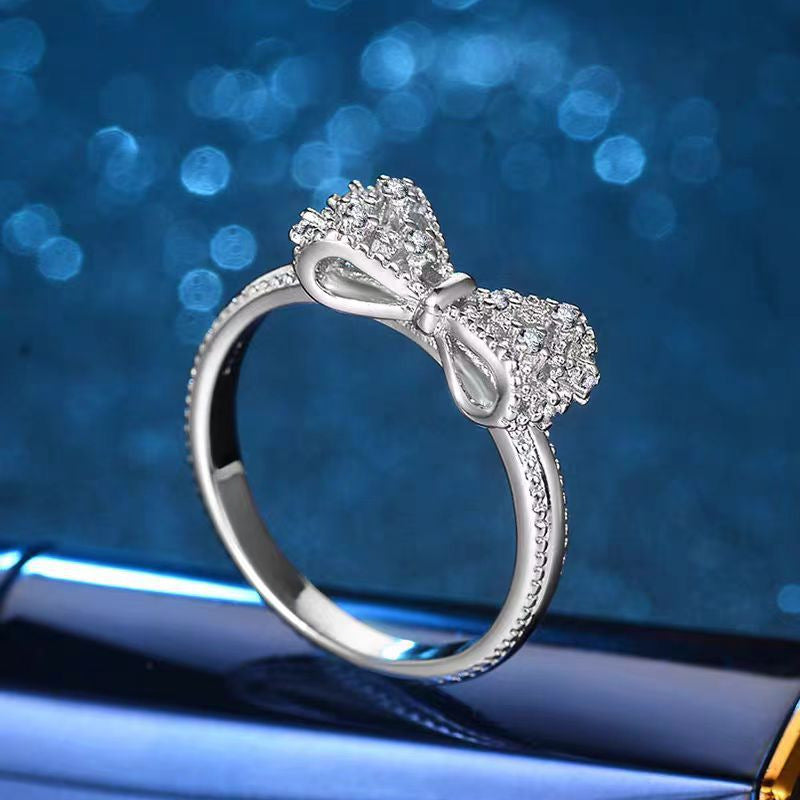 Wholesale 3D Bowknot Sweetheart Ring For Women Copper Zircon Fashion Jewelry Accessory Chic Princess Style Gift