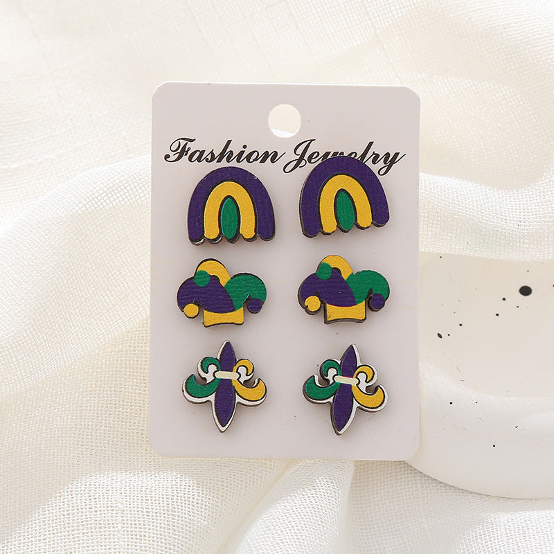 Wholesale Easter Egg Cartoon Egg Mushroom Love Wooden Earrings Set ACC-ES-XA001