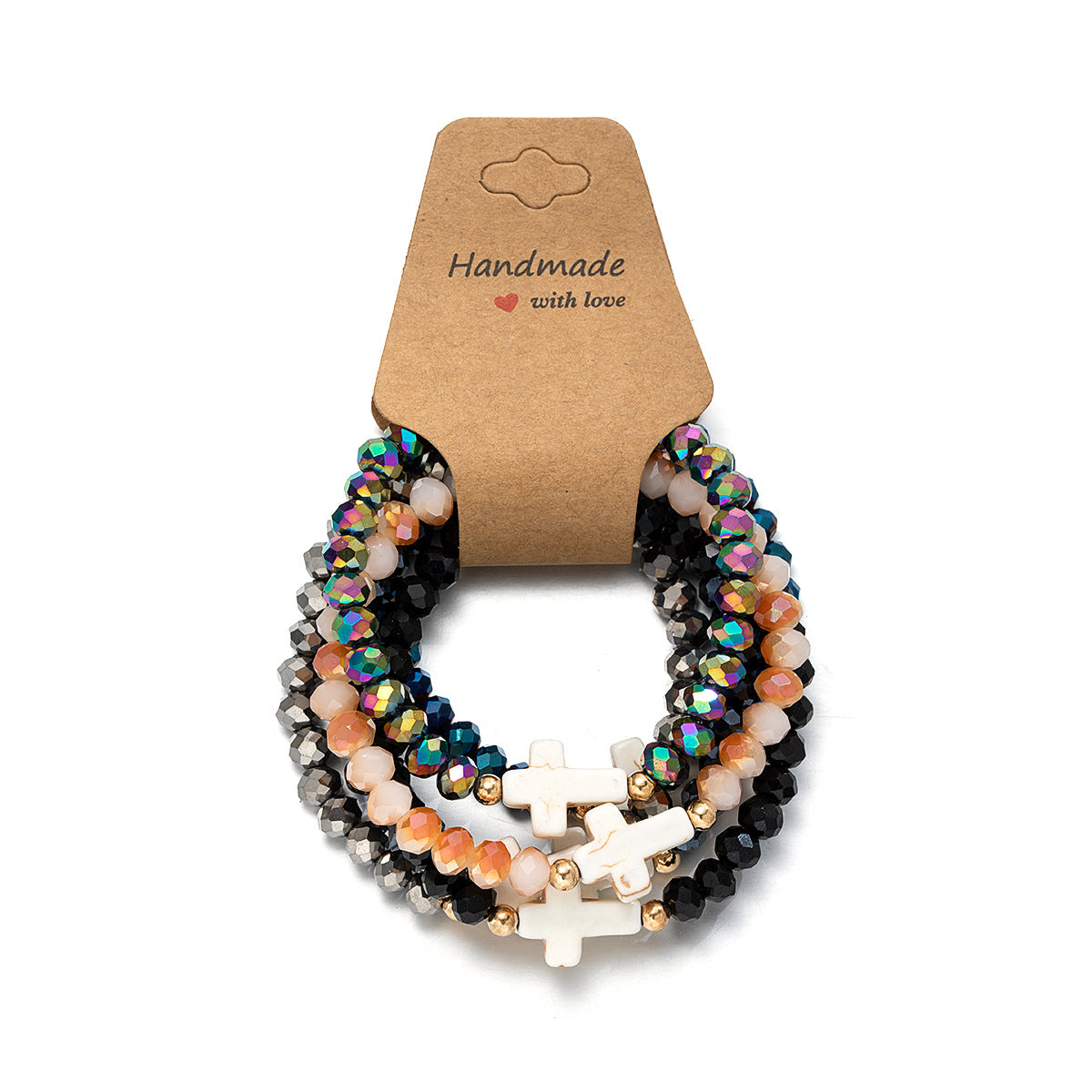 Wholesale retro ethnic style cross crystal gold bead elastic bracelet