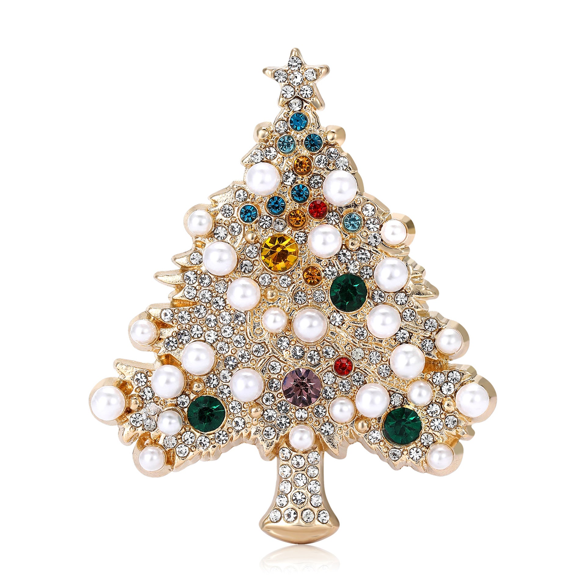 Wholesale Alloy Rhinestone Pearl Christmas Tree Brooch Pin Fashion Women S Brooch Decorative Party Accessory