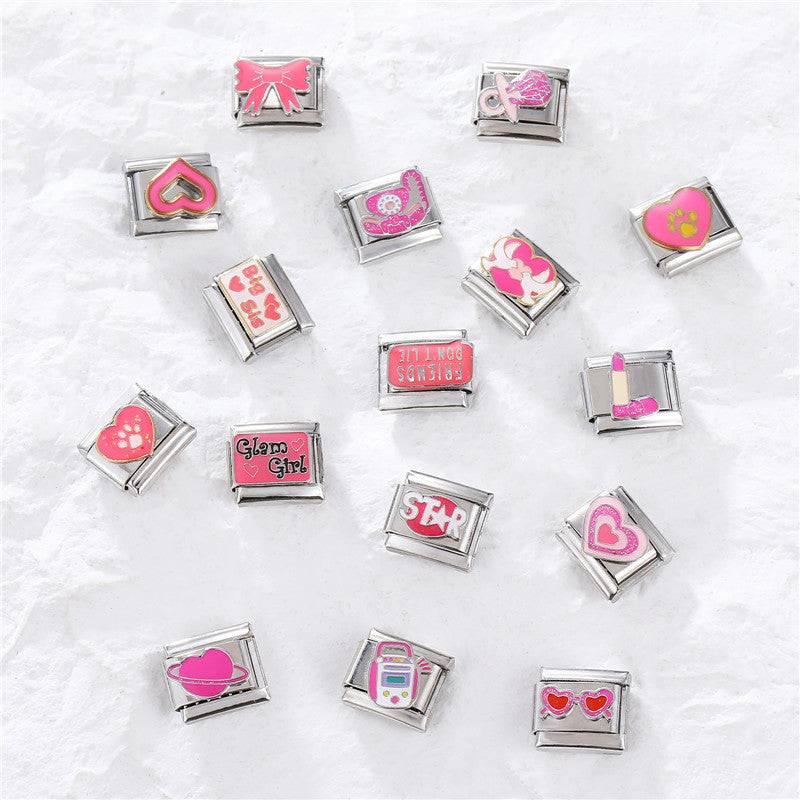 Wholesale Italian Charm Bracelet 9mm DIY Splicing Removable Pink Series Titanium Steel Composable Bracelet