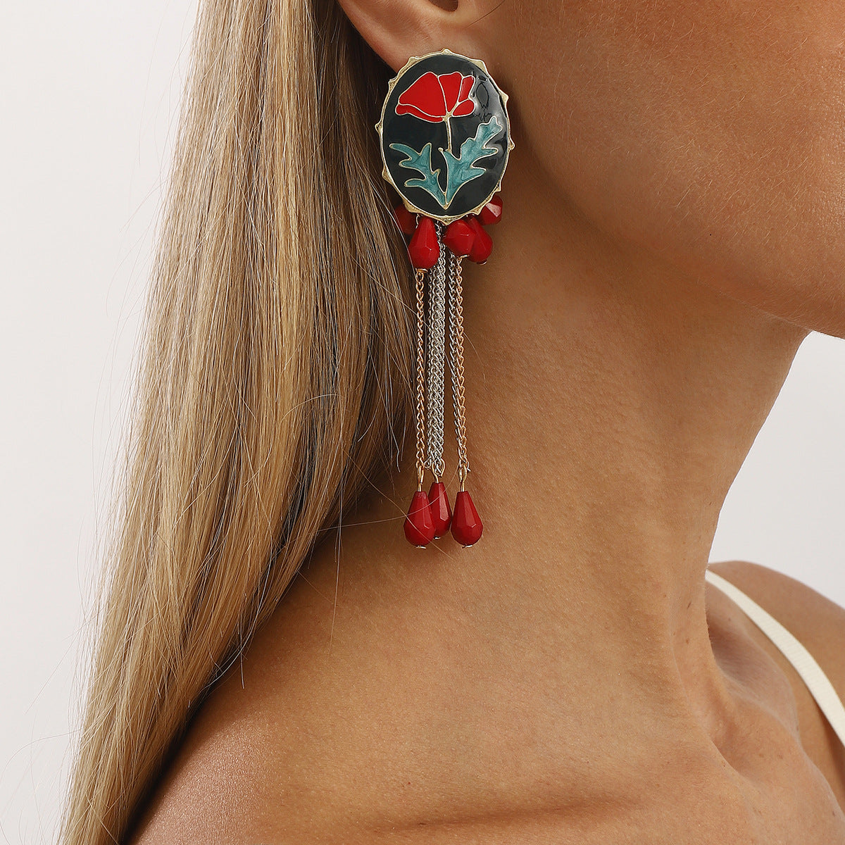 Wholesale Exaggerated Multi-layer Tassel Oil Drop Flower Earrings