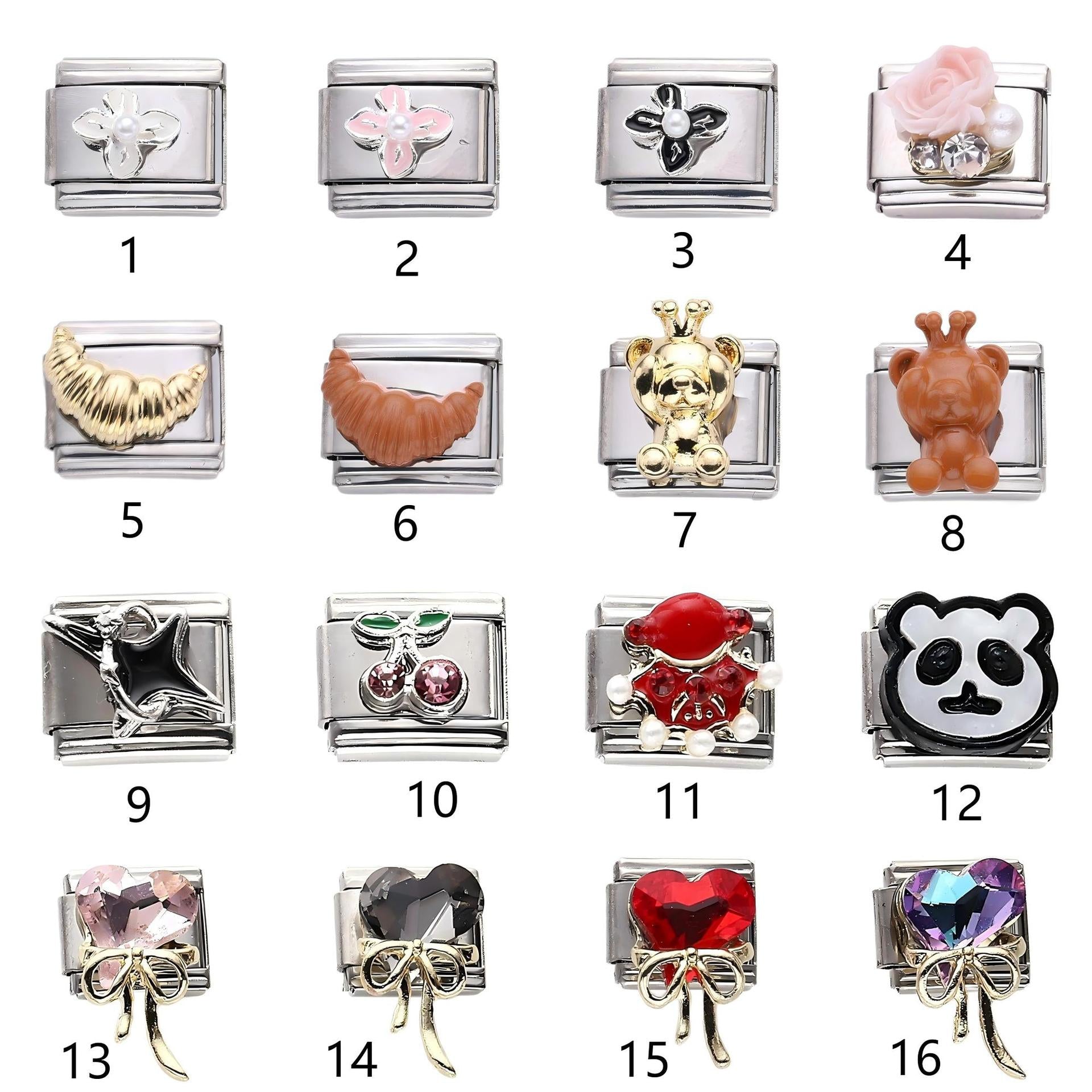 Wholesale 10pcs Italian Charm Bracelet 9mm DIY Splicing Flower Croissant Stainless Steel Composable Bracelet