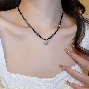 Wholesale  geometric zircon Pearl T-shaped buckle necklace