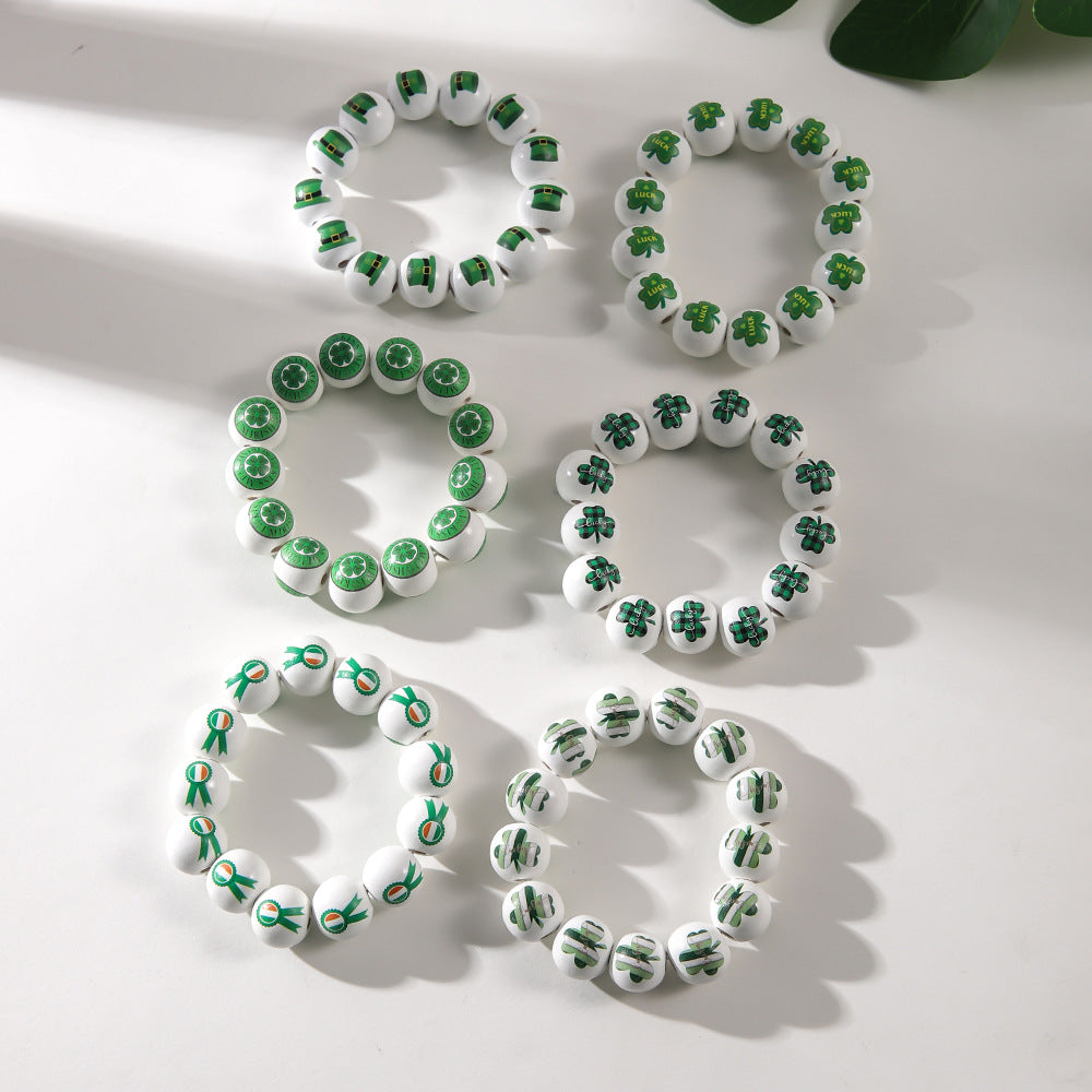 Wholesale St Patrick's Day White background wooden beads bracelet