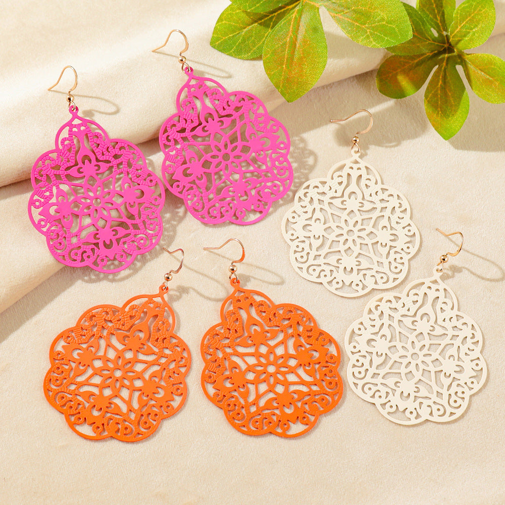 Wholesale Bohemian Style Iron Spray Paint Earrings,  Geometric Hollow Design,  Boutique Jewelry Accessory