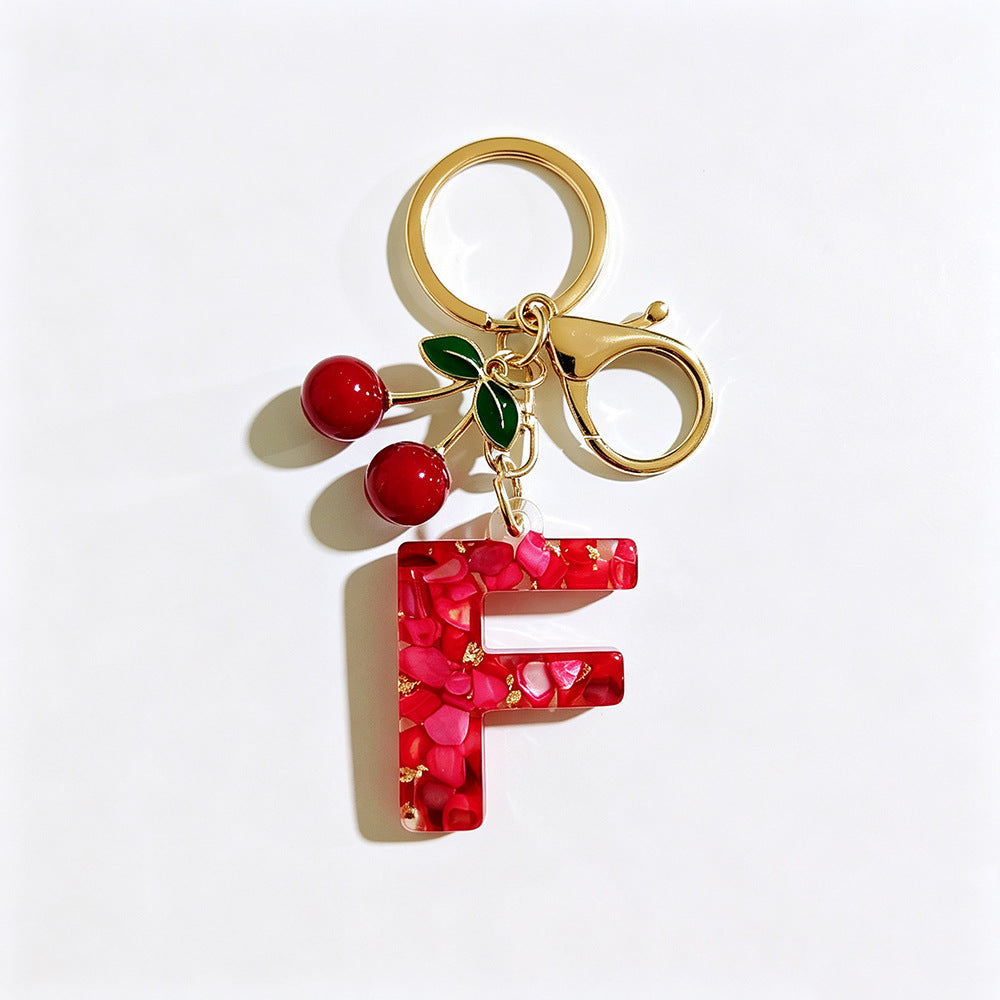 Wholesale Stylish Letter Keychain With Cute Cherry Pendant Plastic Bag Charm And Car Key Accessory Gift