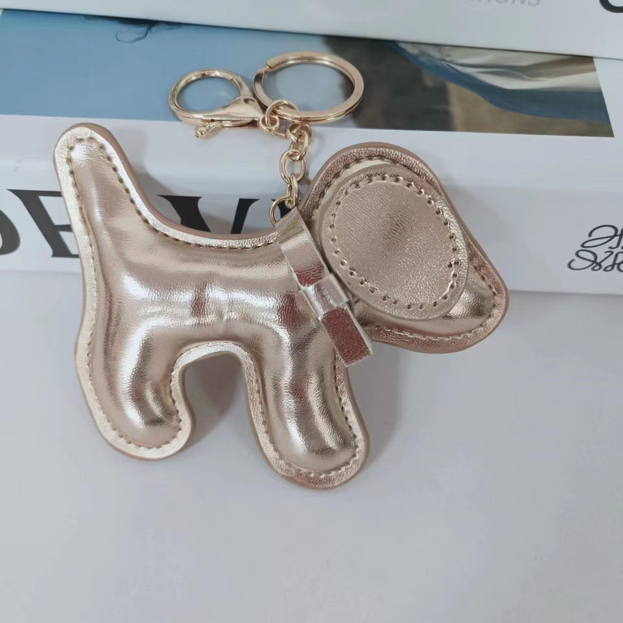 Wholesale Cute Bow Metallic Red Leather Puppy Keychain Bag Charm Boutique Resale