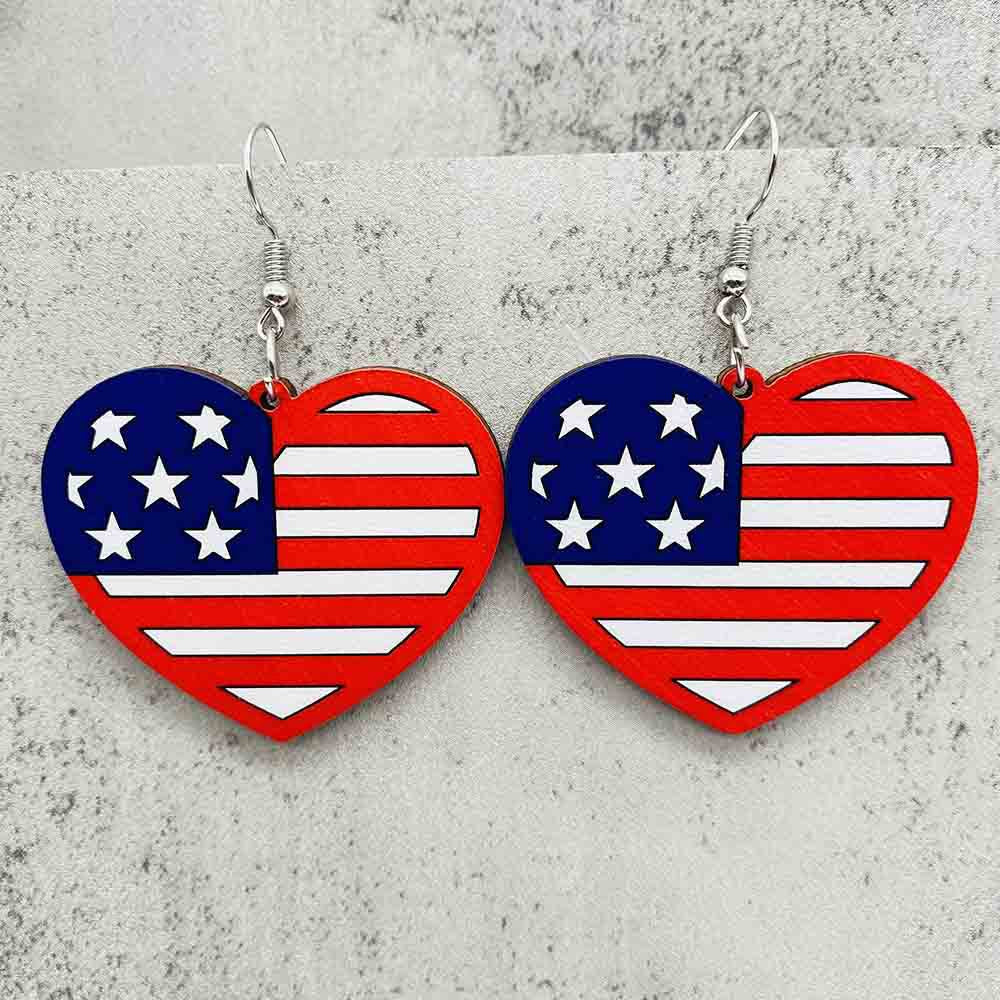 Wholesale American Independence Day Five Pointed Star Wooden Earrings ACC-ES-CY020