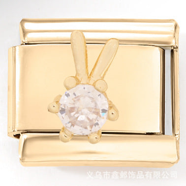 Wholesale Italian Charm Bracelet 9mm DIY  Golden Zircon Animal   Creative Stainless Steel Composable Bracelet