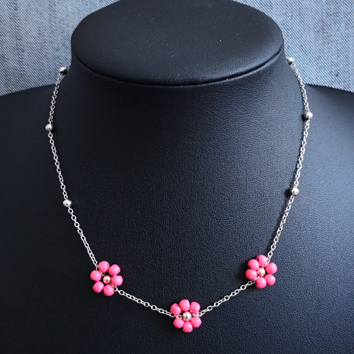 Wholesale Summer Pink Stone Flower Choker Necklace For Women Fashion Jewelry Gift