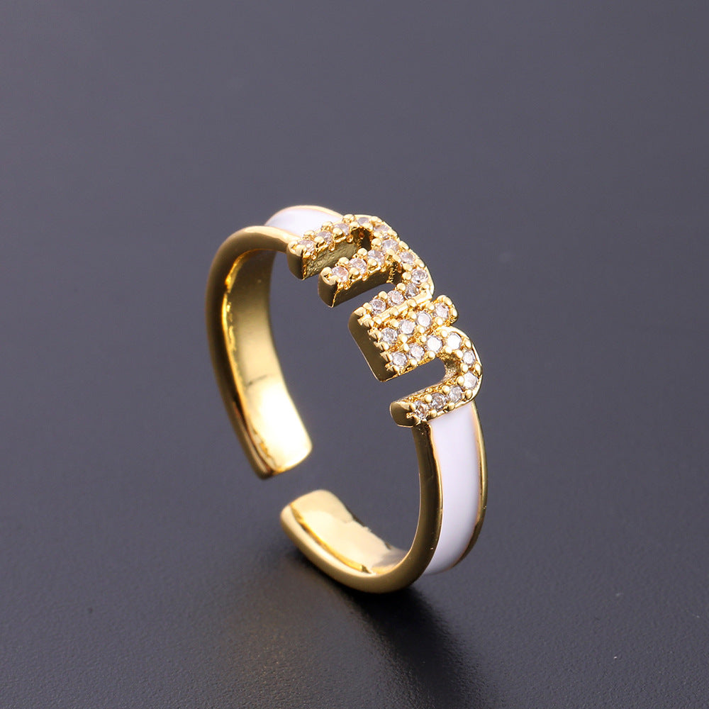 Wholesale European Fashion Sparkling Gold Plated Copper Zircon Open Ring Geometric Chic Jewelry Accessory Gift