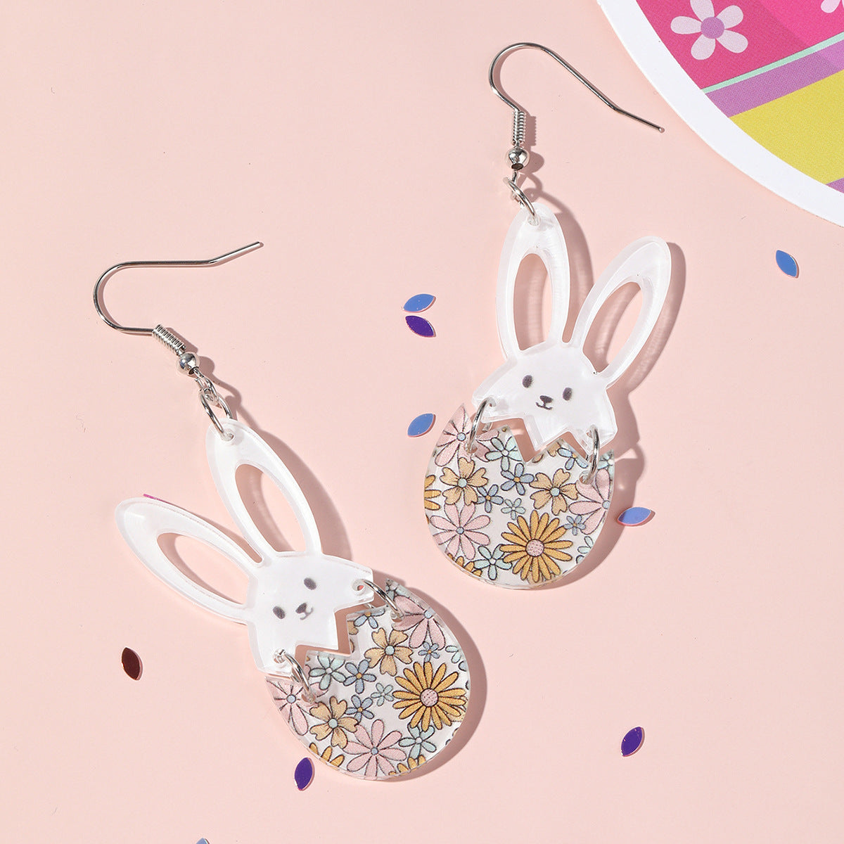 Wholesale Acrylic Easter bunny and egg earrings