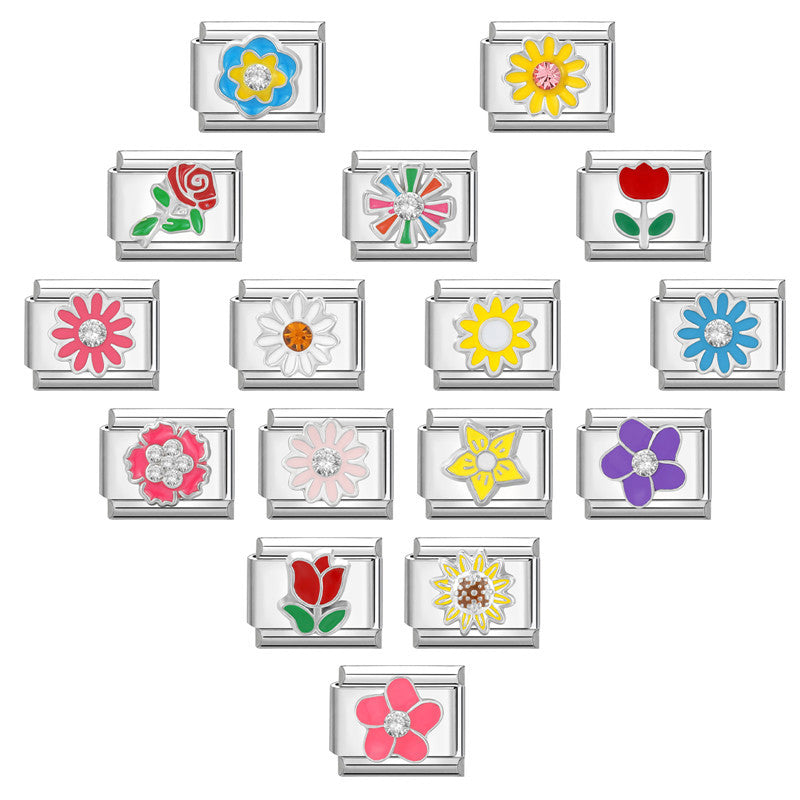 Wholesale Italian Charm Bracelet 9mm DIY Splicing Flower Stainless Steel Composable Bracelet