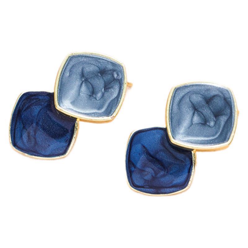 Wholesale Haze Blue Retro Earrings Women' s S925 Silver Needle Geometric Oil Dropping Elegant Earrings Simple High-end Ear Jewelry