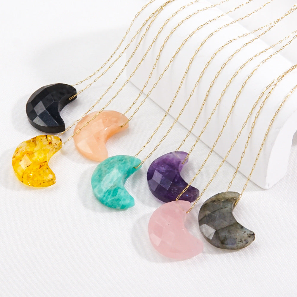 Wholesale  Light Luxury Simple Moon Natural Stone Stainless Steel Necklace
