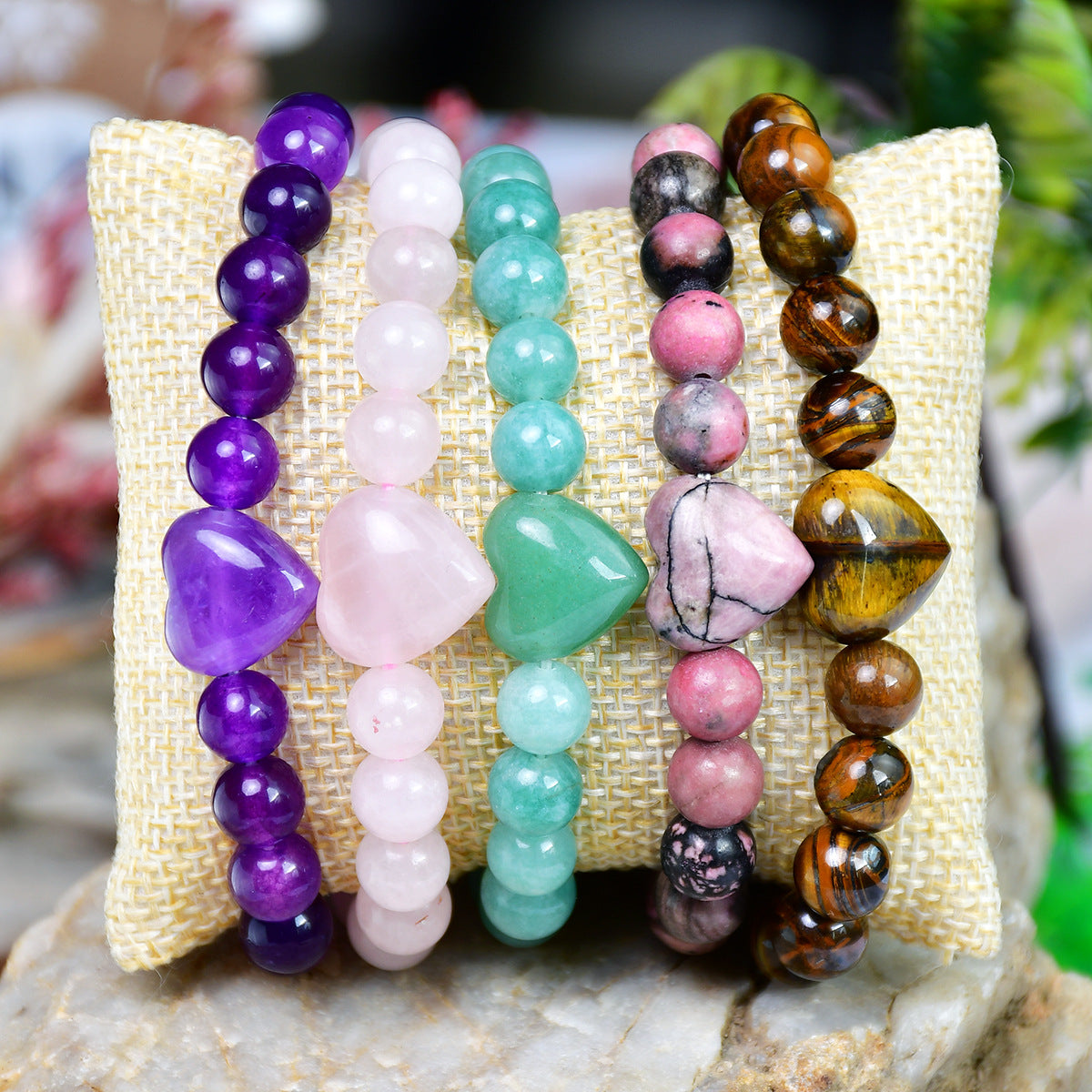 Wholesale Heart Shape Amethyst Beaded Bracelet Handmade Unisex Travel Gift Jewelry Accessory