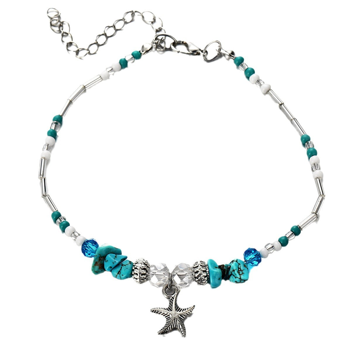 Wholesale  Beach Holiday Style Rice Bead Foot Chain Turquoise Pipe Bead Starfish Pendant  Anklets
