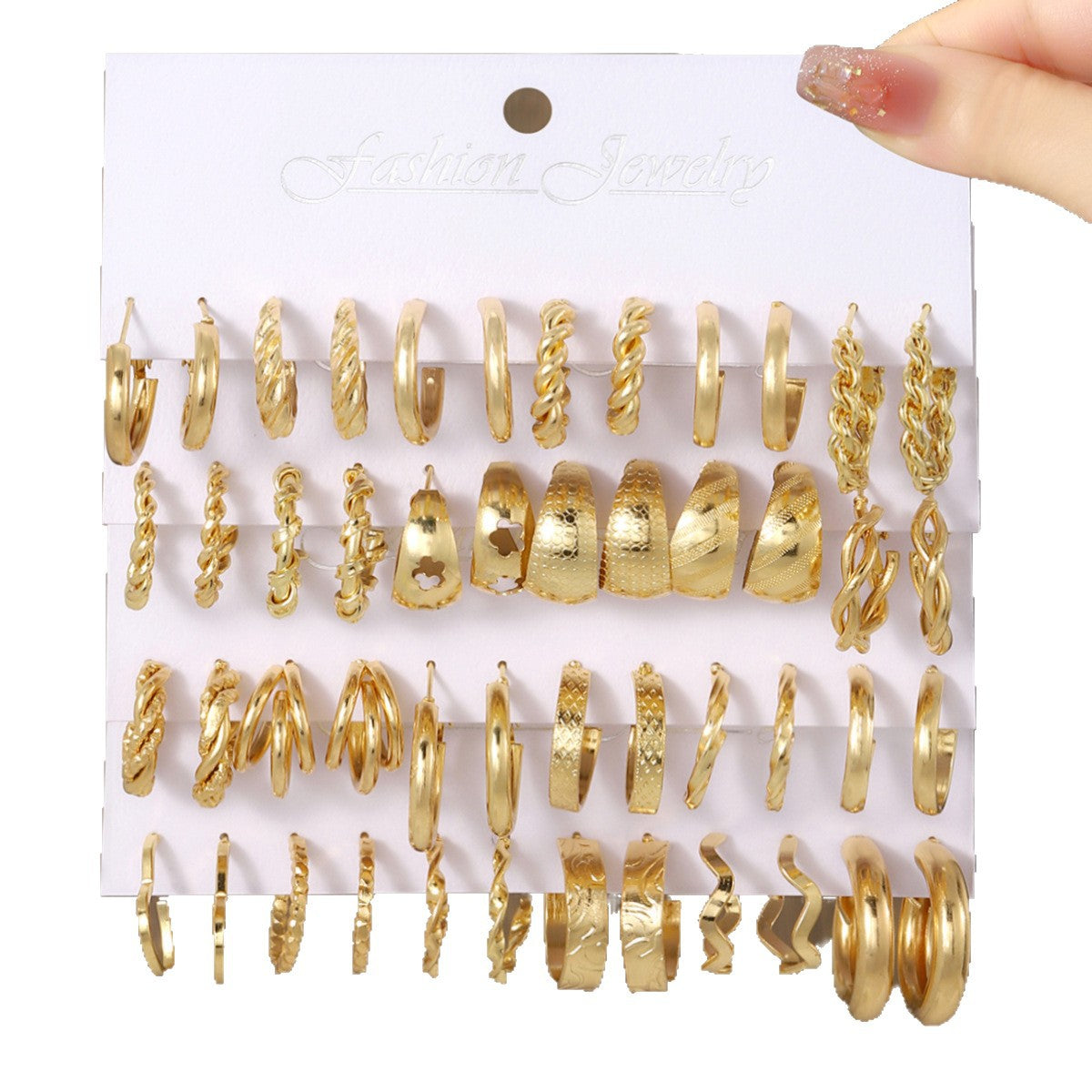 Wholesale Geometric Hoop Earrings Set For Women Gold Tone Metal Jewelry Accessory Stylish Party Gift Boutique Resale