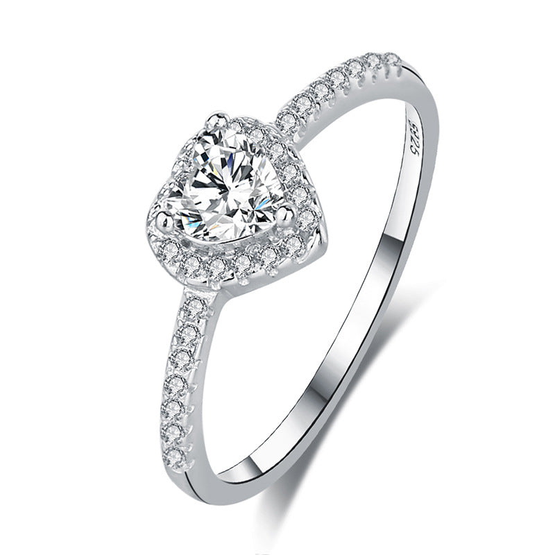 Wholesale S925 Sterling Silver Heart Shaped Moissanite Ring