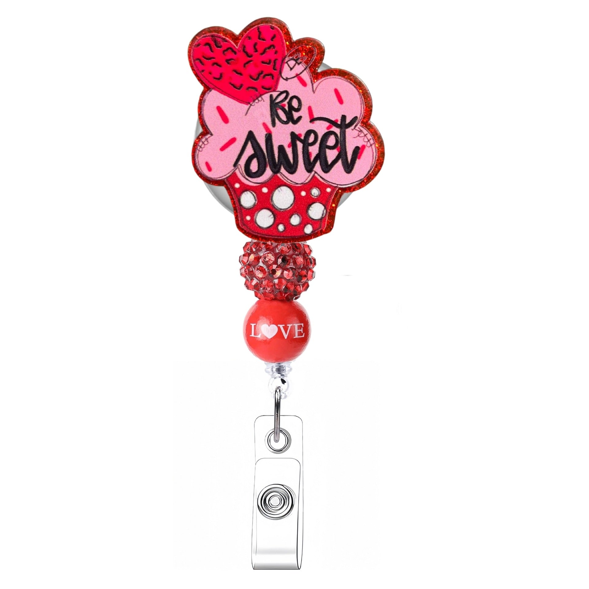 Wholesale  Pink Beaded Valentine' s Day Retractable Badge Reels,