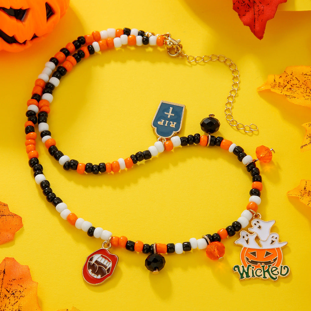 Großhandel Halloween Blood Drop Halskette Geister lustiger Schädel Spinnen Anhänger Schlangeblatt Kette