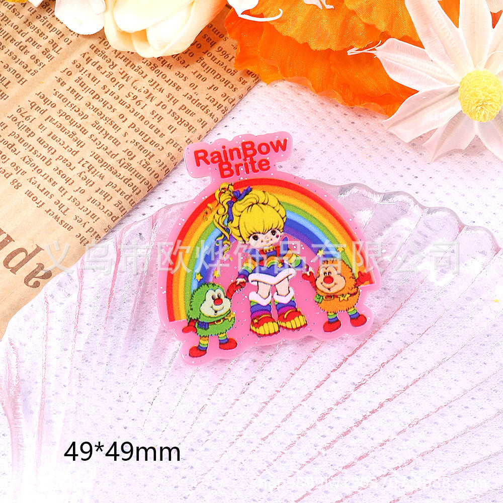 Wholesale 10pcs DIY Flatback Cartoon Rainbow Girl Acrylic Flatback Badge Reels Retractable Keychain DIY Accessories