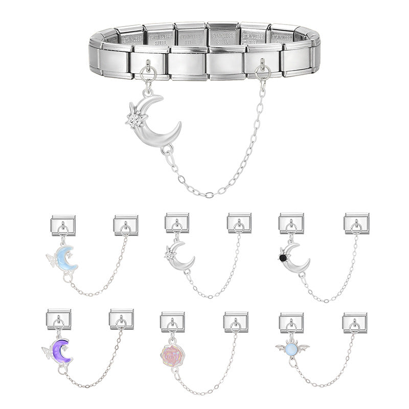 Wholesale 9mm Italian Charm Starter Bracelets DIY double-pendant   Section Creative Stainless Steel Composable Bracelet