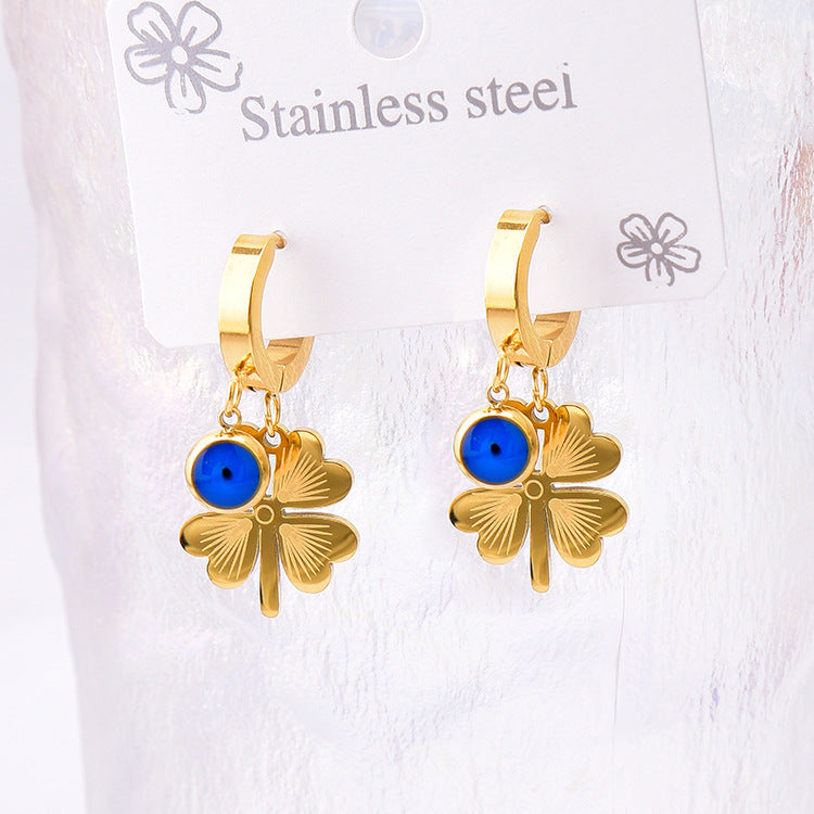 Wholesale Titanium Steel full diamond round pendant mid-length flower earrings