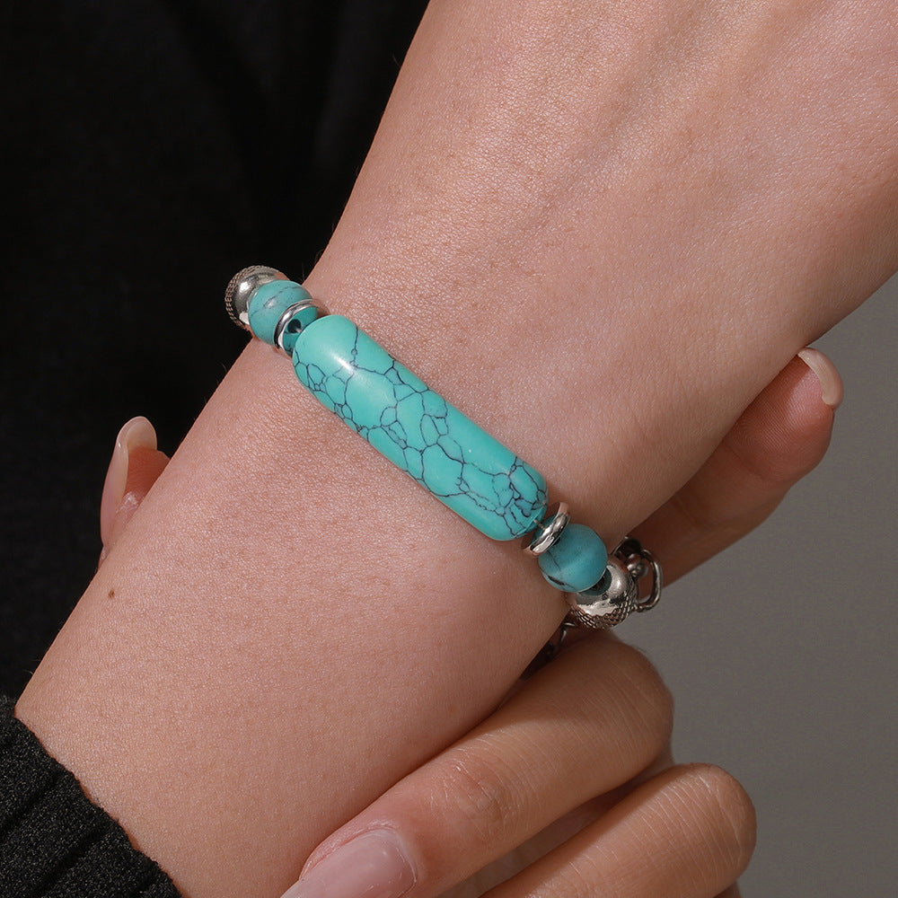 Wholesale Stainless Steel Turquoise Unisex Bracelet Vintage Chain Fashion Accessory for Everyday Wear