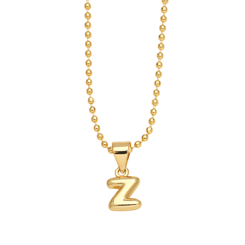 Wholesale 26 letters copper plated gold shiny necklace