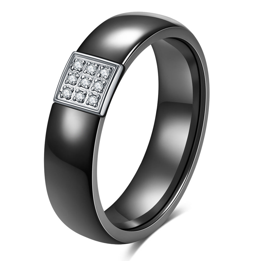 Wholesale  inlaid zircon  6mm  black and white ring
