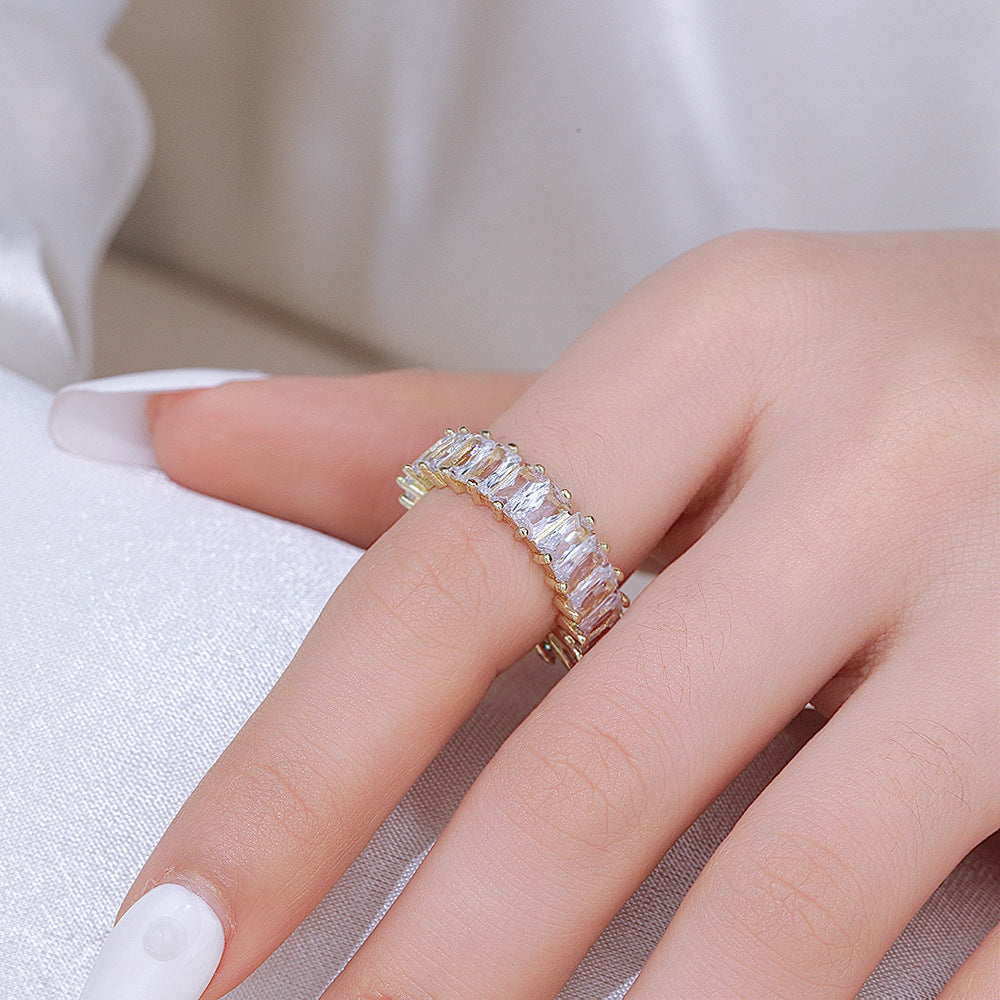 Wholesale C Shape Zircon Ring Gold Plated Copper Chic Fashion Jewelry Gift Boutique Resale