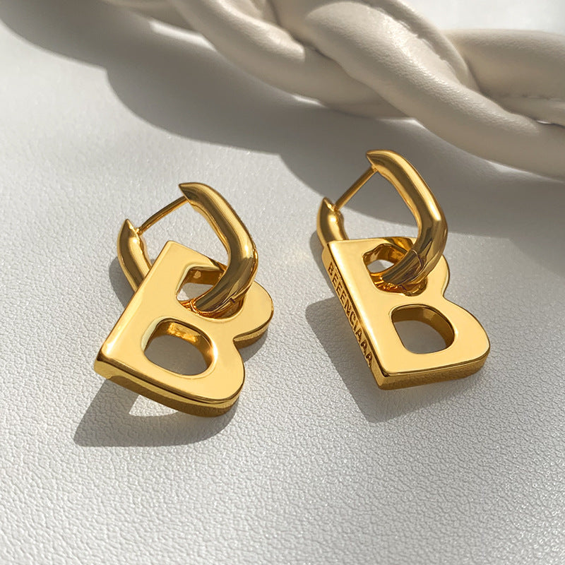 Wholesale Titanium steel Metal Letter Earrings